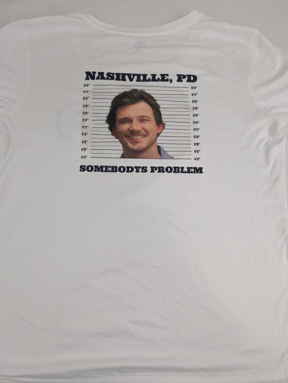 Morgan Wallen White Crewneck T‑Shirt - Nashville PD  Large